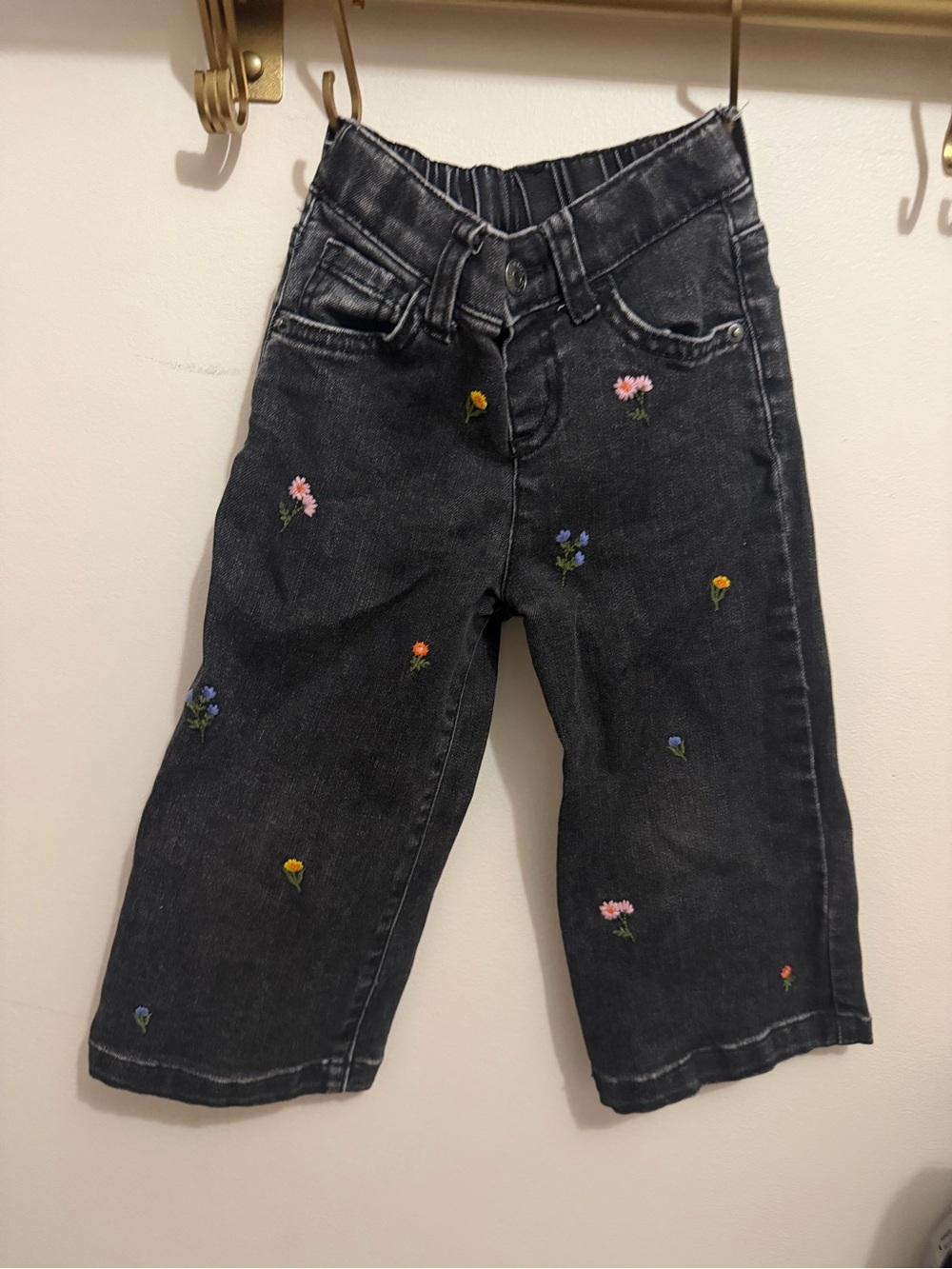 Cat & Jack Black Denim Jeans with Multicolor Floral Embroidery